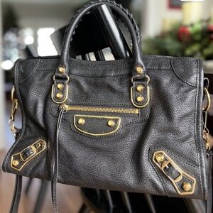 Balenciaga Black Shoulder Bag with Gold Accents